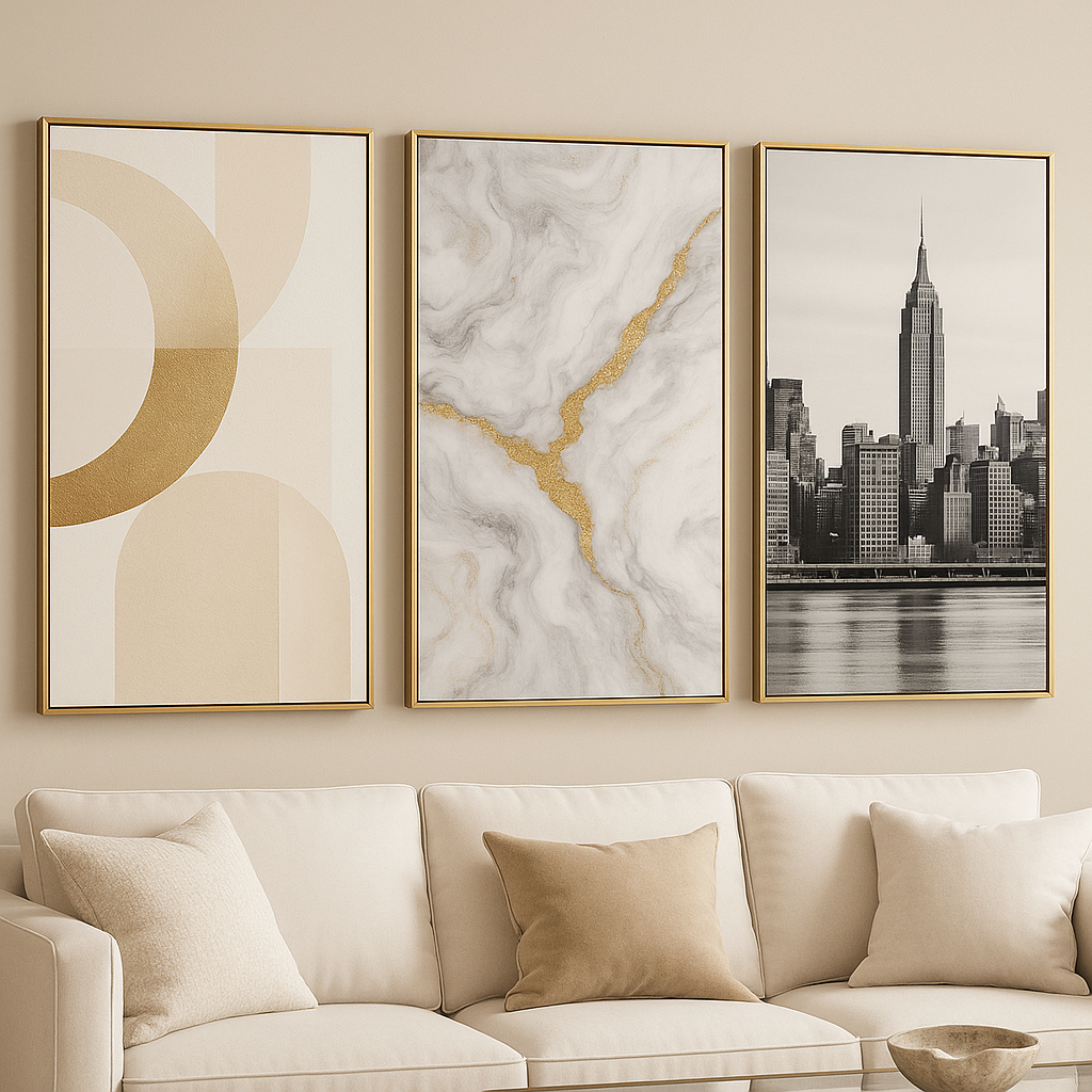 Reflexo Urbano – Quadro Triplo Estilo Moderno e Sofisticado